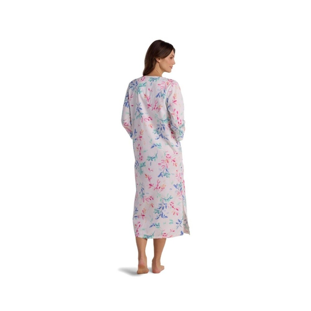 NWT! Women's Miss Elaine Essential Sateen Woven Long Zip Robe, Wtr Clr Leaves, S - Picture 2 of 9